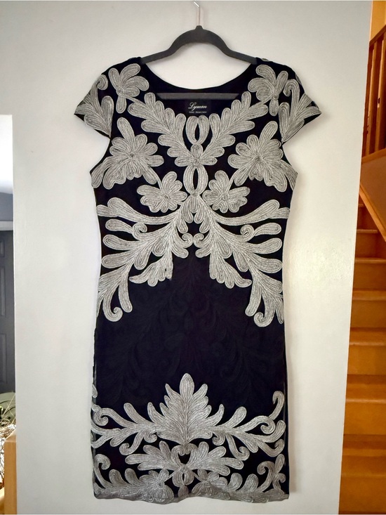 Frank Lyman Design Dresses & Skirts - Frank Lyman Design Black Midi Cocktail Dress with Silver Embroidered Appliqué